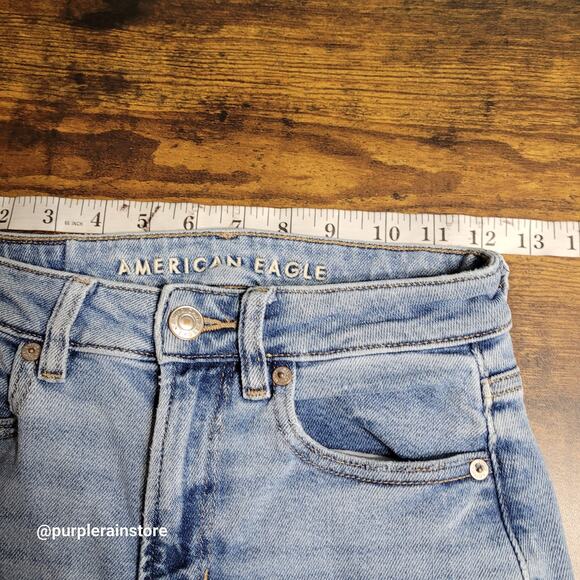 American Eagle Mom Jeans 00 S High Rise Medium Light Wash Stretch Denim - Picture 7 of 12
